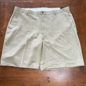 NWT Alan Flusser Golf Shorts 42W No Iron Wicking Performance Flat Front Khaki